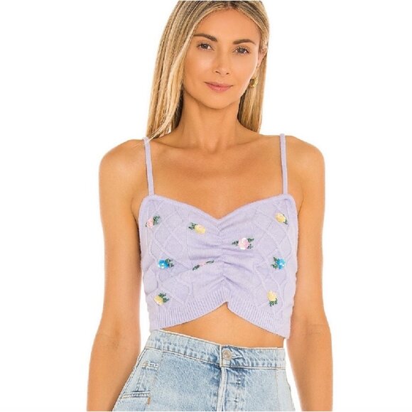 For Love & Lemons Sutton Cami Tank Top Purple Beaded Size Small Women's - Picture 1 of 5